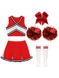 renvena irls Cheer Dance Costume Halloween Sleeveless Crop Top Pleated Skirt Cheerleading Uniform Dress A Red 8