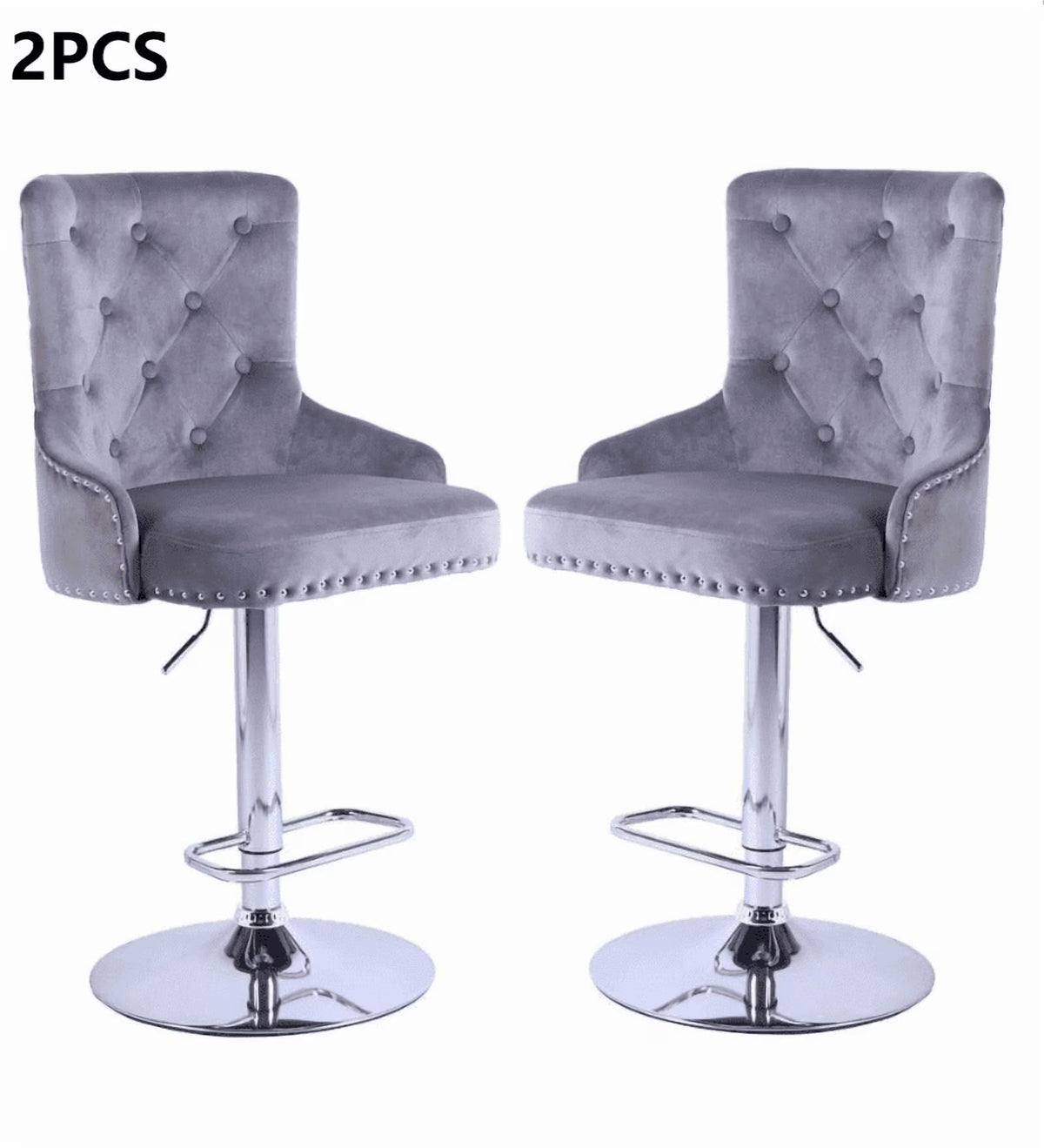 Alexent 2-Piece Swivel Bar Stools, Dark Blue, 43.7-51.6 H, 19.3 W x 18.1 D - Silver Footrest