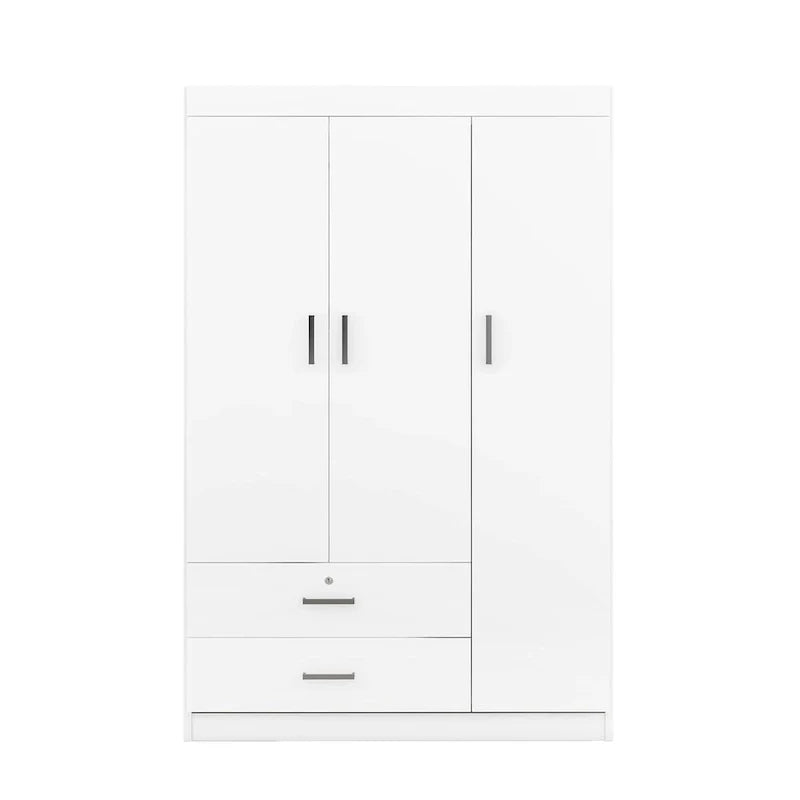 3-Door Wardrobe With 2 Drawers, Shelves And Hanging Rail