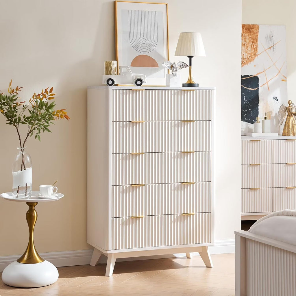 OKD 6-Drawer Dresser With Faux Marble Top, Natural Oak, 16in D x 54in W x 32in H