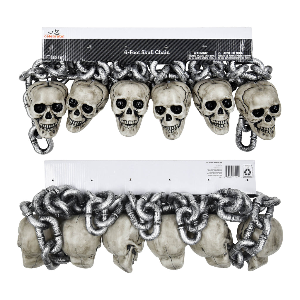 Skull Chain Decoration, Silver, 6', Halloween by Way To Celebrate