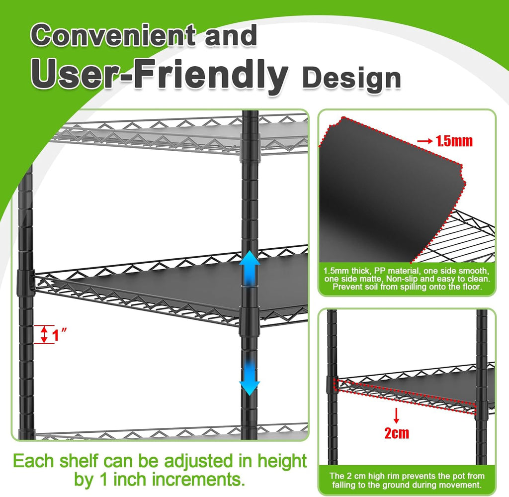 Abimars 5-Tier Greenhouse With PVC Cover, Wheels And 5-Pack 2900K Full Spectrum Plant Lights, 21x49x80inch