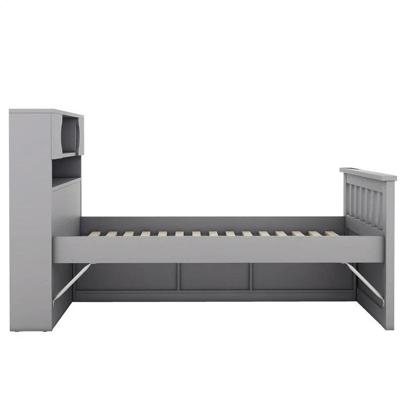 Twin/Full Captain Platform Bed With 4 Drawers And Storage Bookcase Headboard