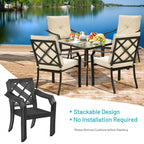4-Piece Outdoor Dining Chair Set With Removable Cushions, Black Frame And Beige Cushions - 27 x 24 x 35 in