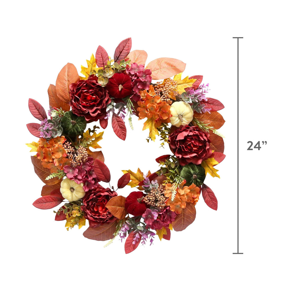 Peonies and Hydrangeas Wreath, Multicolor, 24", Fall by Way To Celebrate