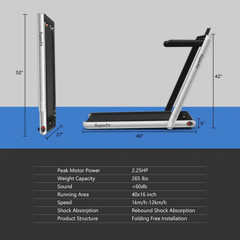 2 In 1 Folding Treadmill, 2.25 HP, 40 in x 16 in Running Area, Dual Display And App Control