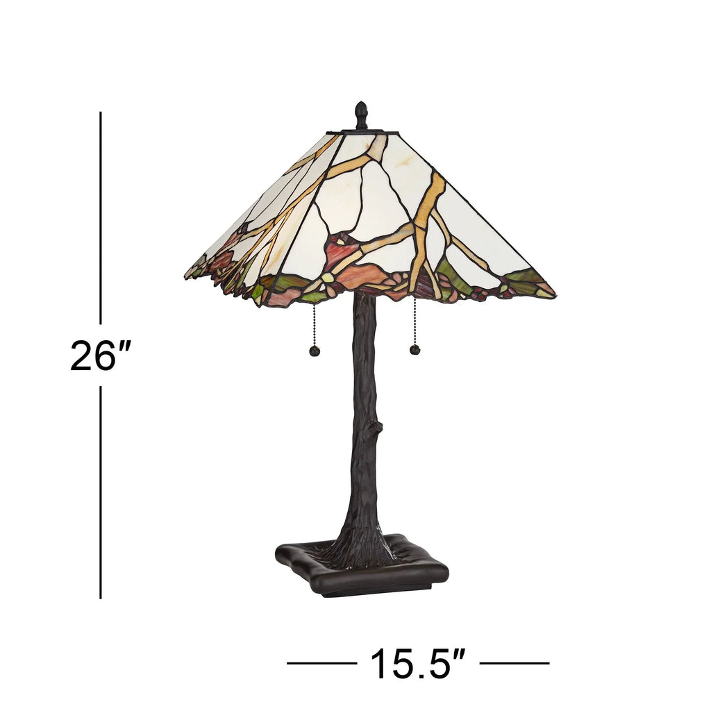 Robert Louis Tiffany Table Lamp 26 inch High Dark Bronze Cherry Blossom Stained Art Glass Shade