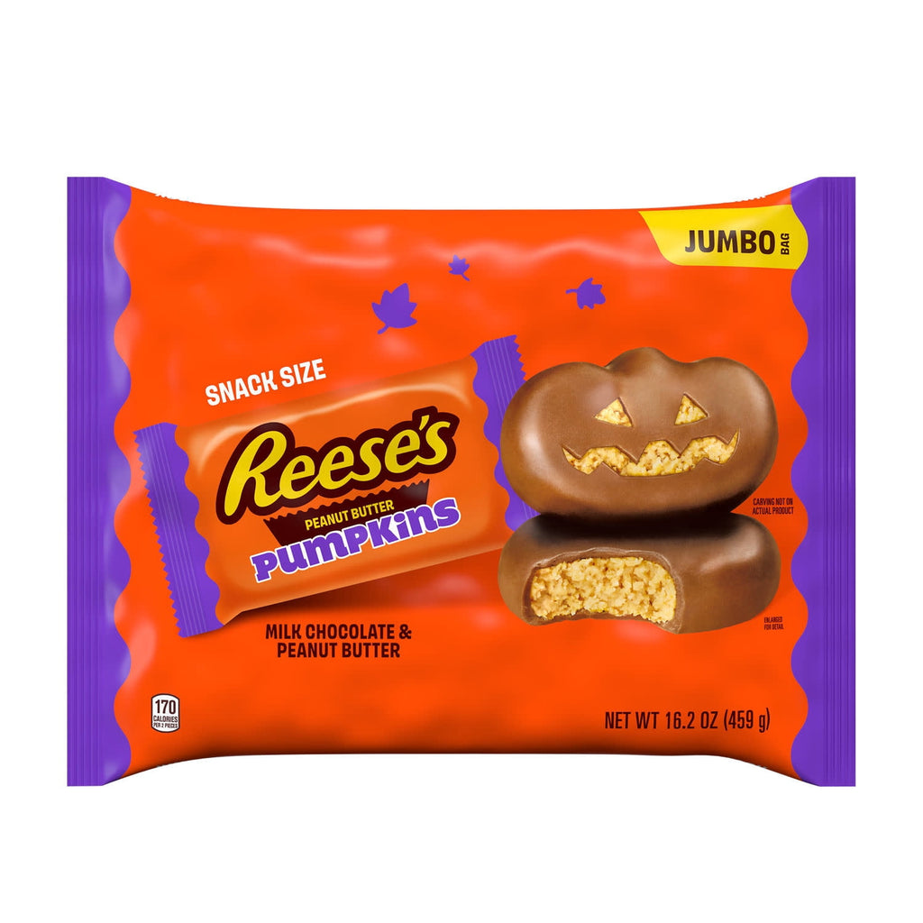 REESE'S Milk Chocolate Snack Size Peanut Butter Pumpkins, Halloween Candy Jumbo Bag