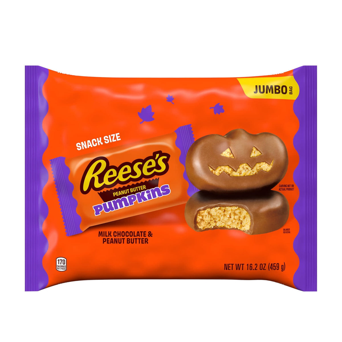 REESE'S Milk Chocolate Snack Size Peanut Butter Pumpkins, Halloween Candy Jumbo Bag
