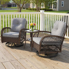 3-Piece Patio Swivel Rocking Chair Set With Glass Top Table - 2 Chairs