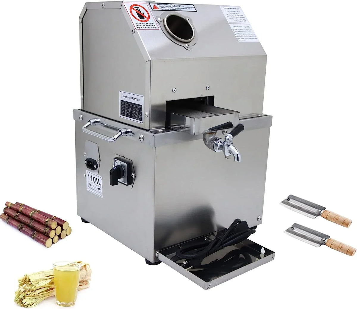 EQCOTWEA Electric Sugar Cane Juicer Press Machine With Three Stainless Steel Rollers