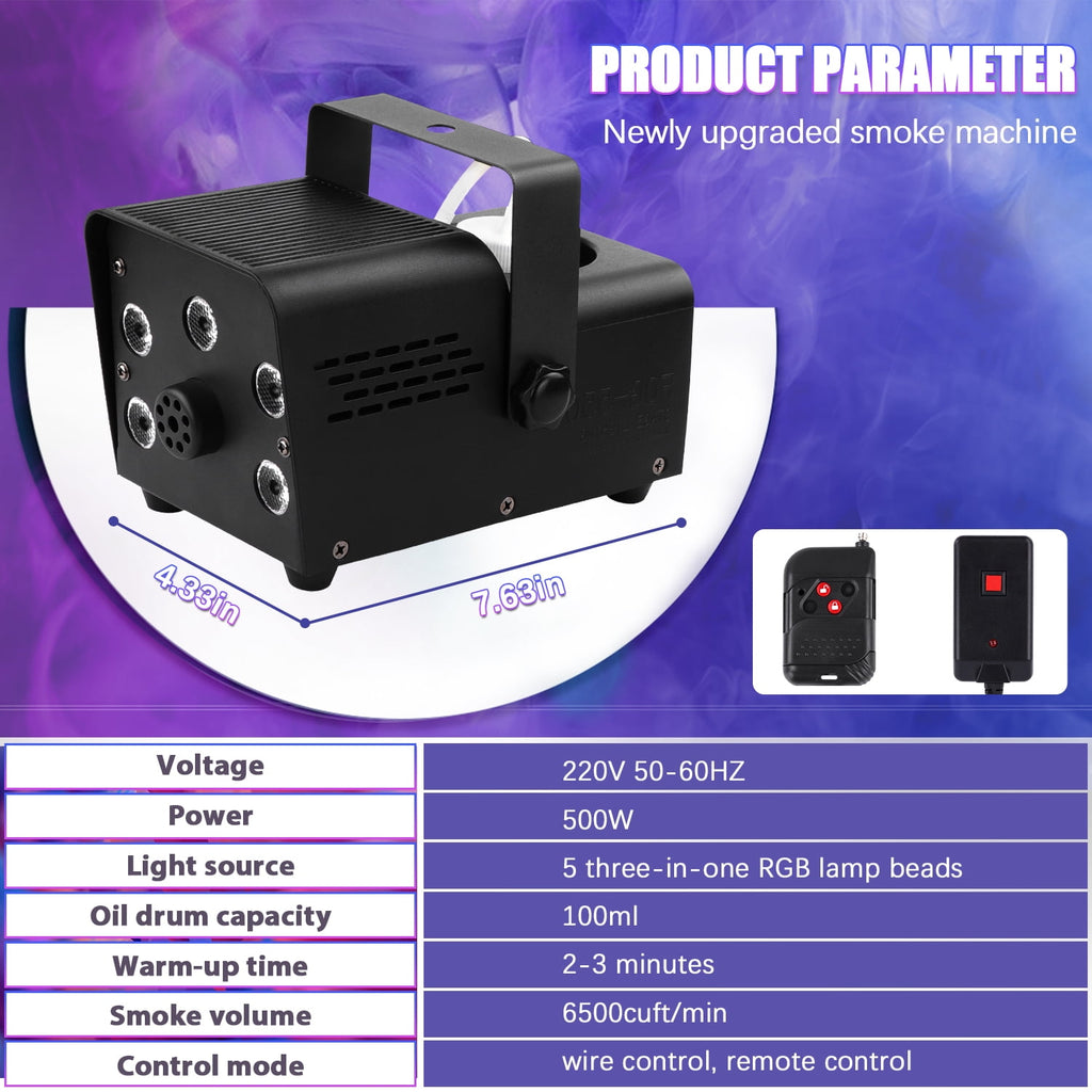 Fog Machine Smoke 550W 5 three-in-one RGB Light Beads Smoke Machine with Remote Control for Party Stage