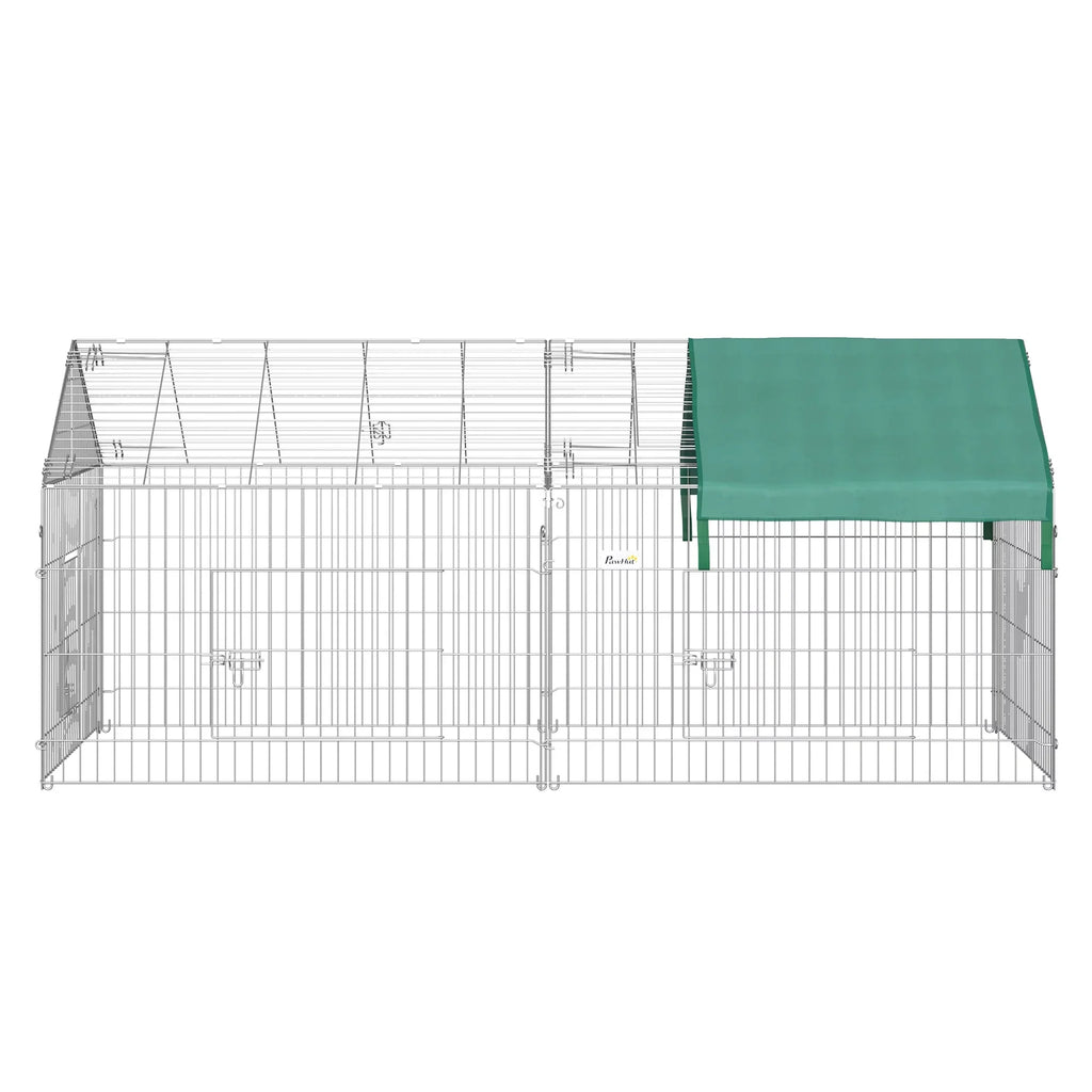 PawHut Small Animal Playpen Yard Fence With Roof, Green - 87in