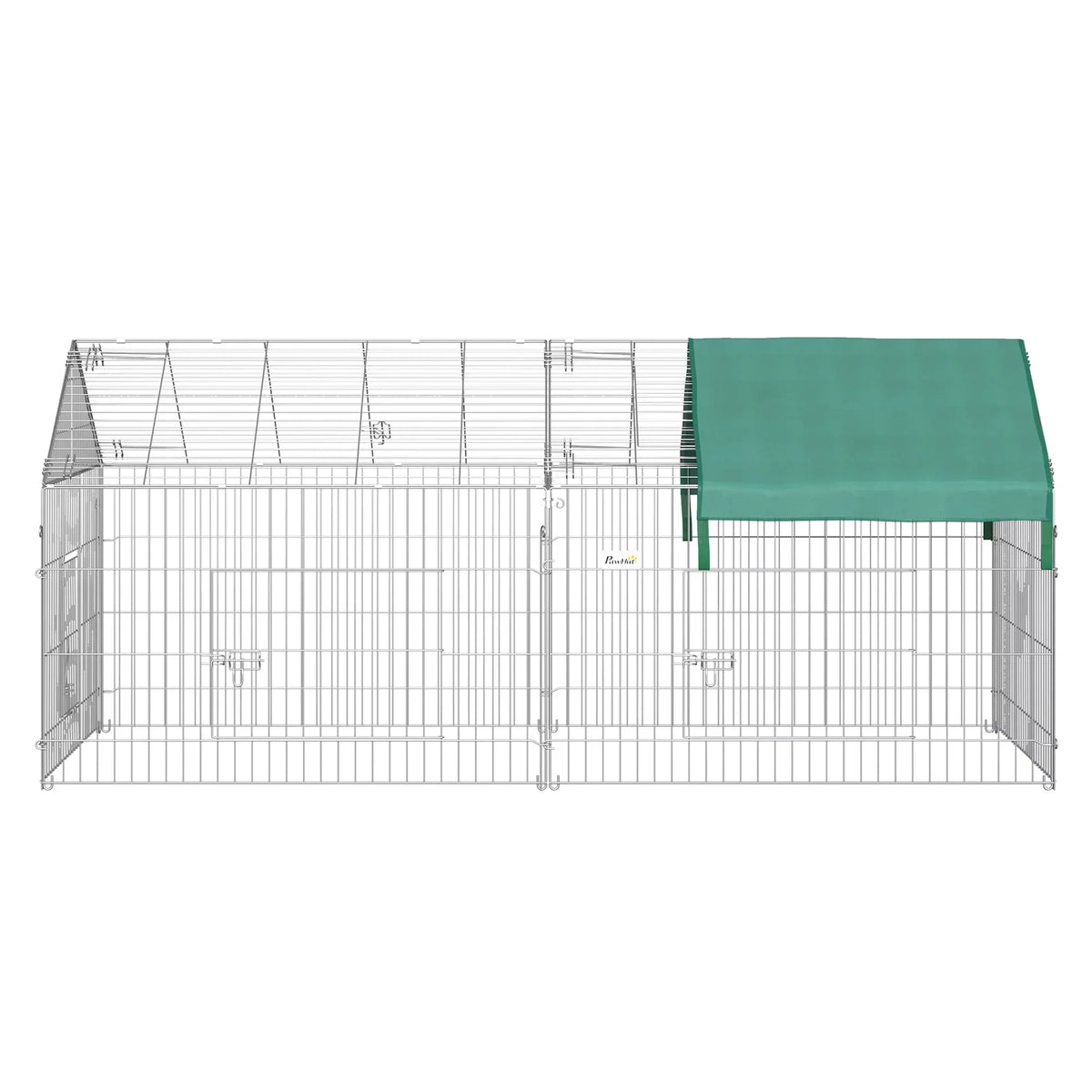 PawHut Small Animal Playpen Yard Fence With Roof, Green - 87in