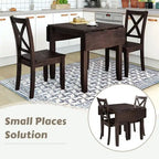 3-Piece Wood Drop Leaf Dining Table Set With 2 X-Back Chairs - 47.3x29.5x29.5inch