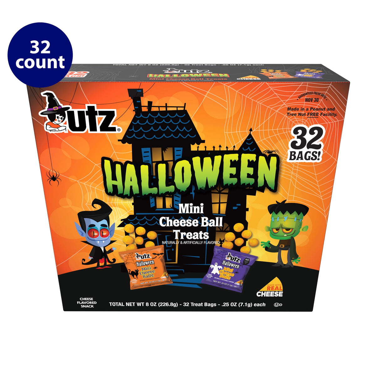 Utz Halloween Mini Cheeseball Treats, 0.25 oz, 32 Count