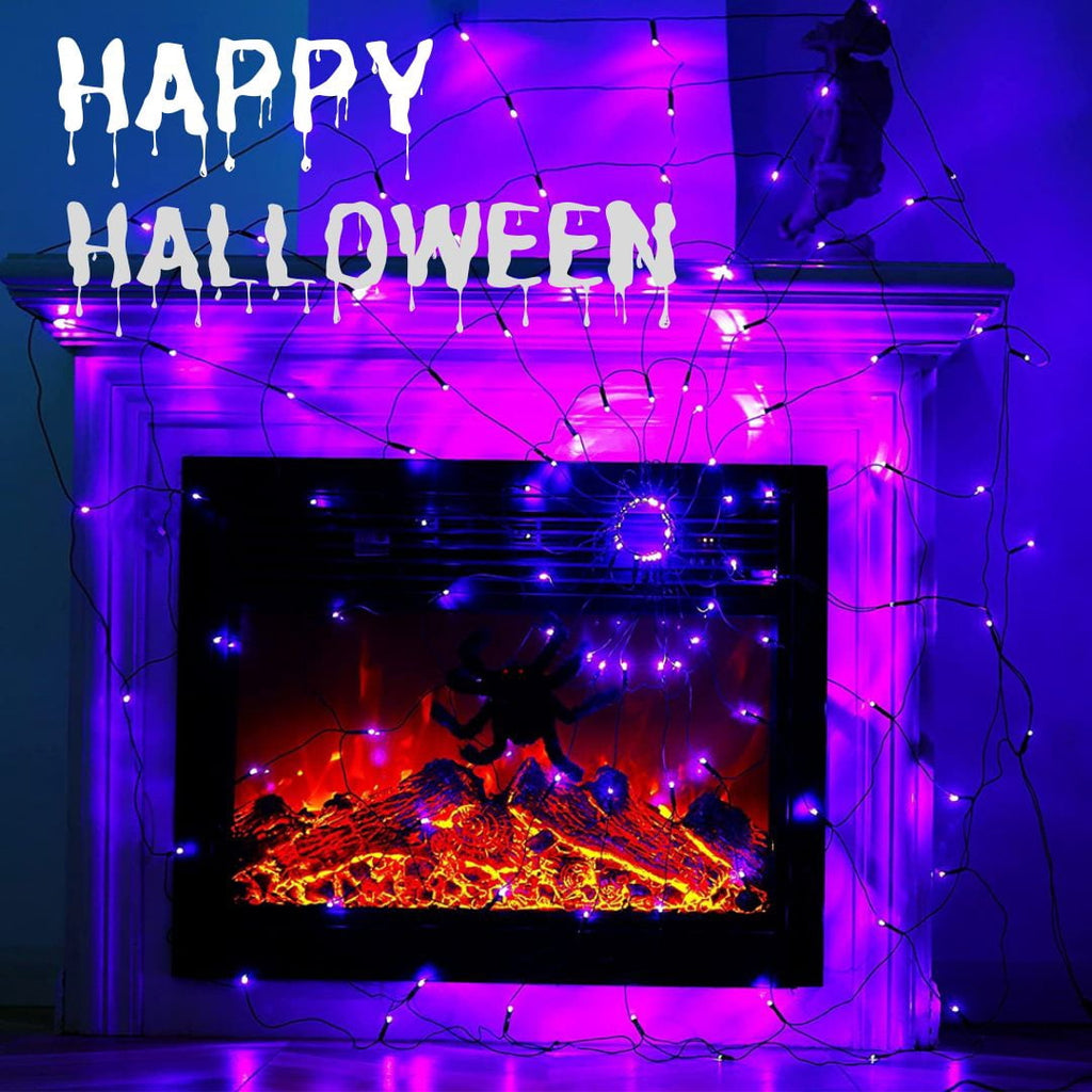 Halloween Decorations Spider Web Lights, 4FT Diameter 70 LED with Black Spider, Waterproof Net Lights, Remote Control