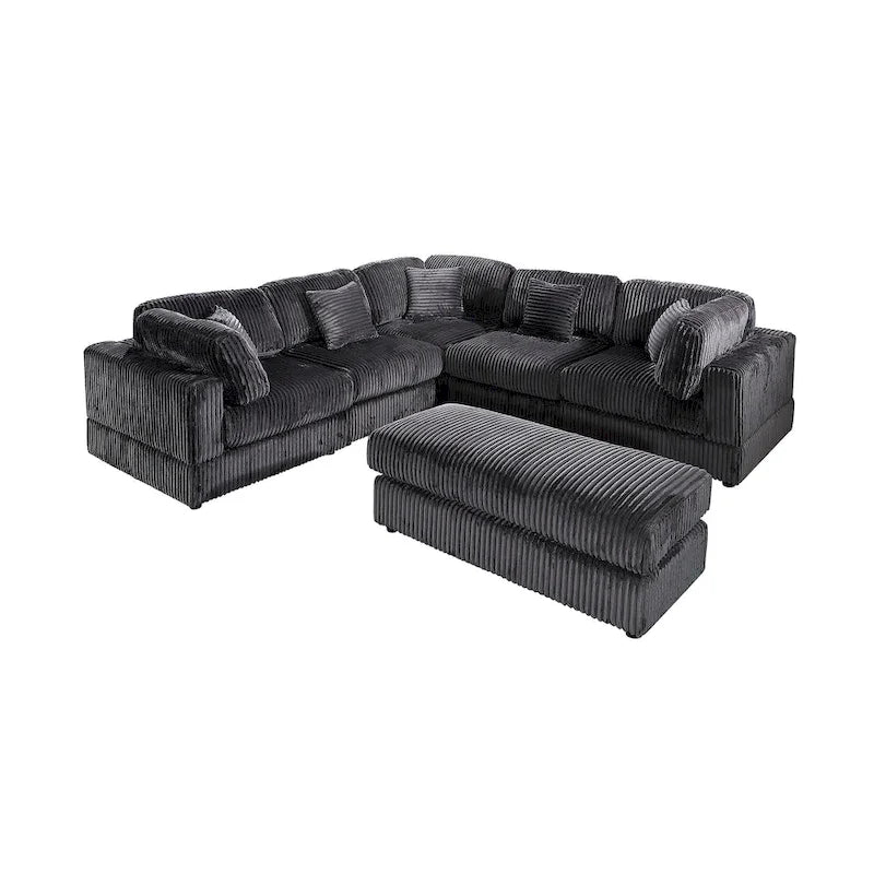 6-Piece Corduroy Upholstered L-Shaped Modular Sectional Sofa