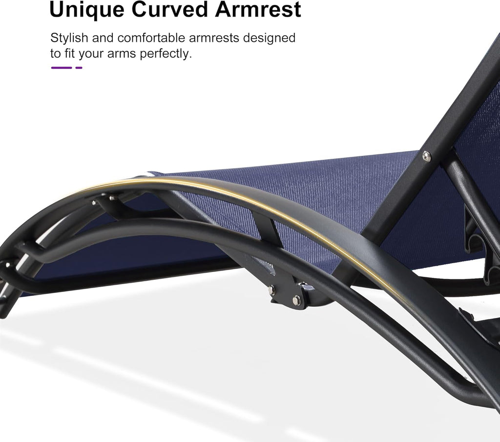 PURPLE LEAF Patio Chaise Lounge Set, 2 Chairs And 1 Table, Aluminum Textilene, 4 Adjustable Positions