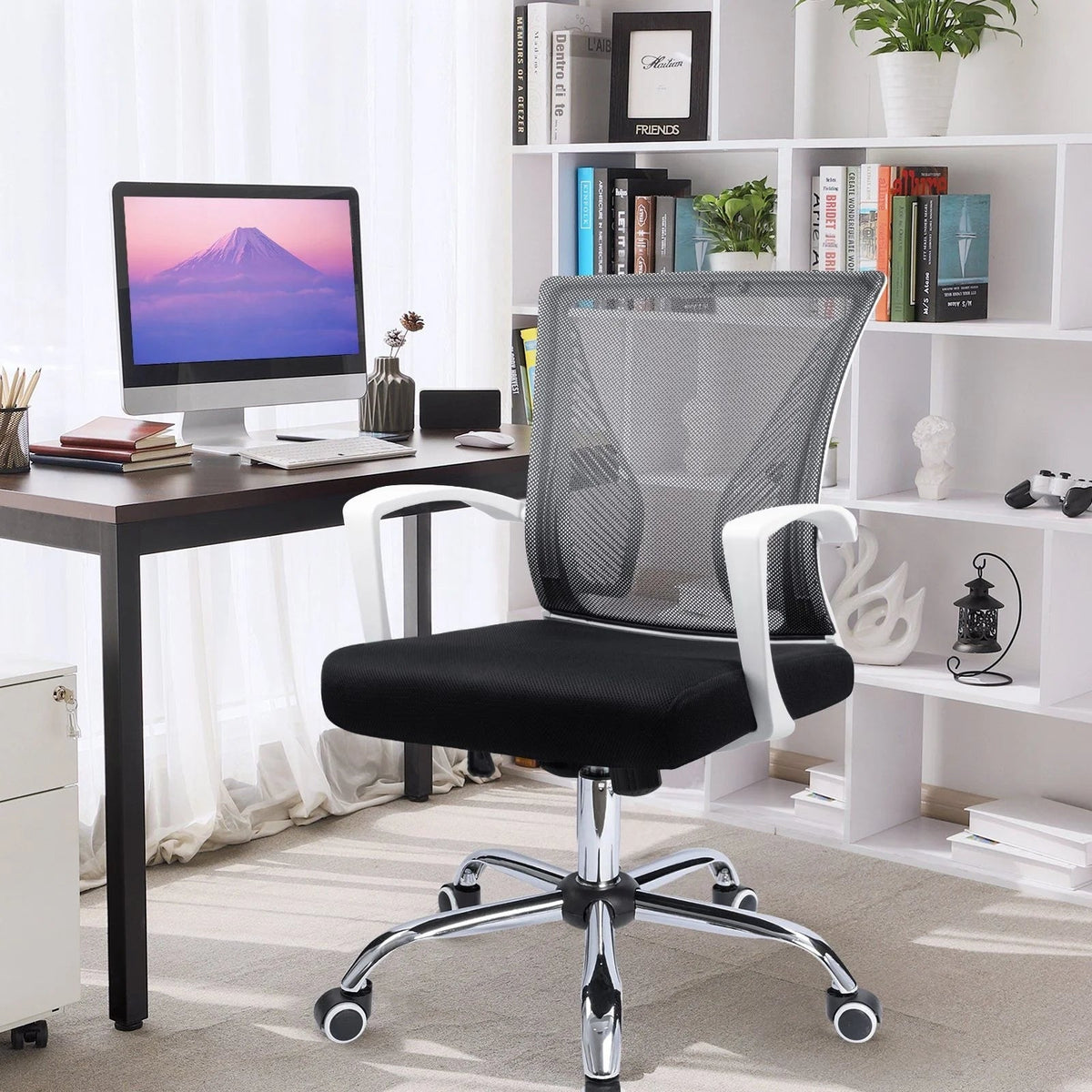 Ergonomic Mesh Mid-Back Office Chair With Adjustable Lumbar Support, 300 lbs Capacity
