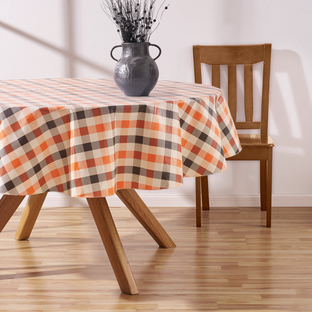 Way To Celebrate Halloween PEVA Tablecloth Indoor & Outdoor Table 70" Round - Buffalo Plaid