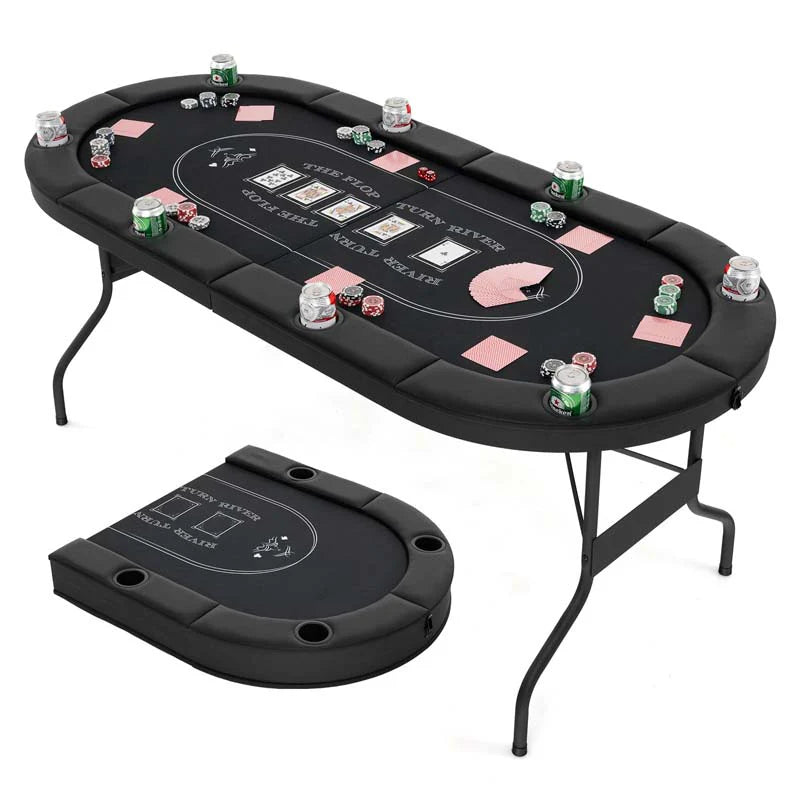 8-Player Foldable Poker Table, 72in With Cup Holders - Blue/Black/Green
