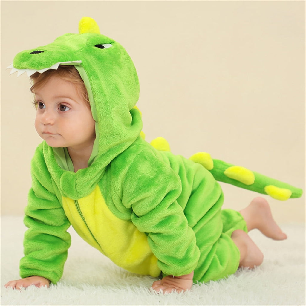 WIBACKER Infant Toddler Dinosaur Animal Fancy Dress Costume Baby Winter Flannel Hooded Romper Christmas Halloween Cosplay Jumpsuit