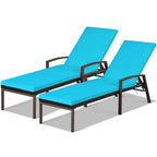 Costway 2 PCS Patio Rattan Chaise Lounge Chairs With Adjustable Backrest And Cushions - Red