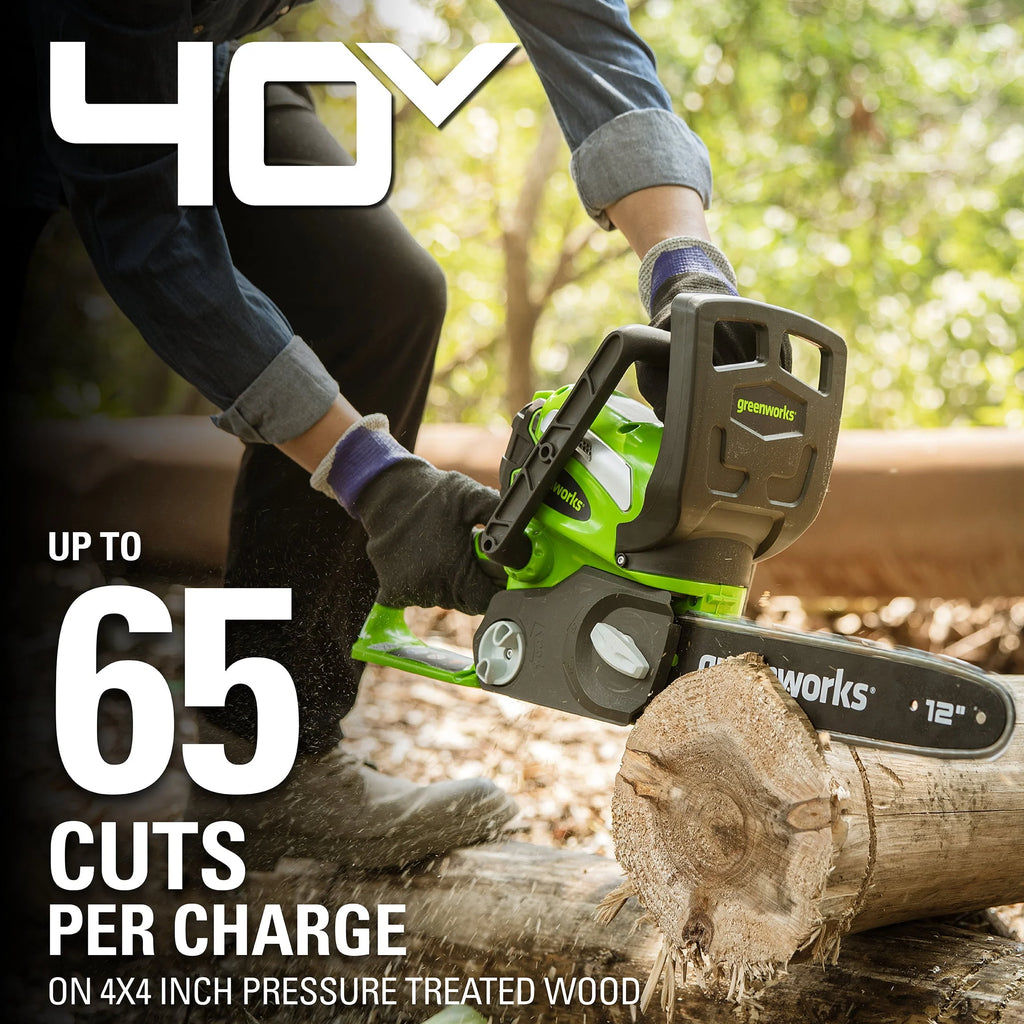 Greenworks 40V 12 in Cordless Chainsaw With 2.0 Ah Battery And Charger - 20262
