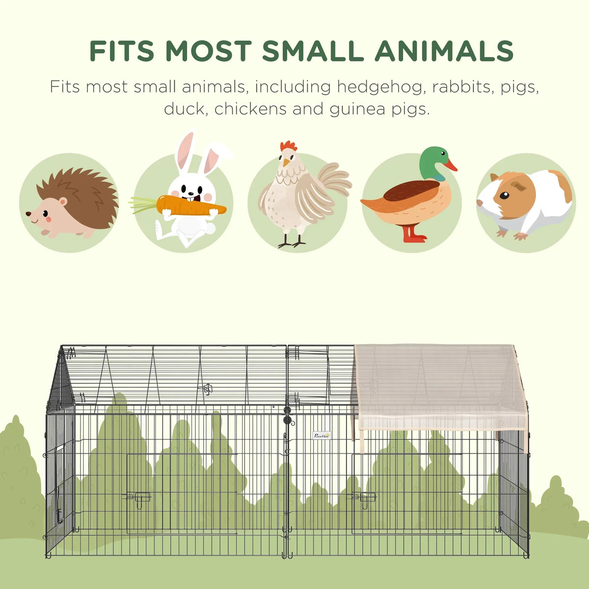 PawHut Metal Chicken Coop, 86.5 in x 40.5 in, Beige - Portable Small Animal Playpen