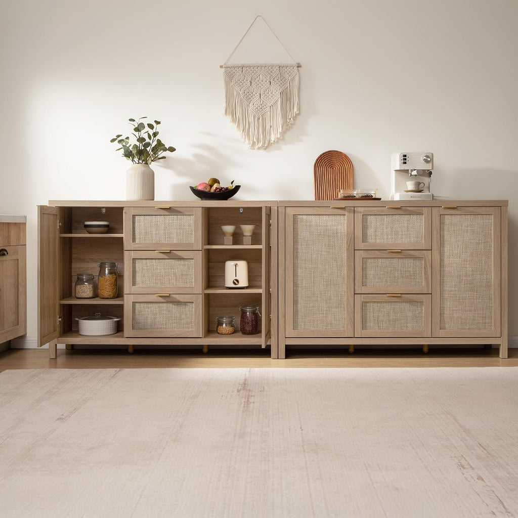 SICOTAS Sideboard Buffet Coffee Bar Cabinet With 3 Drawers And 2 Doors, 52in - Light Oak