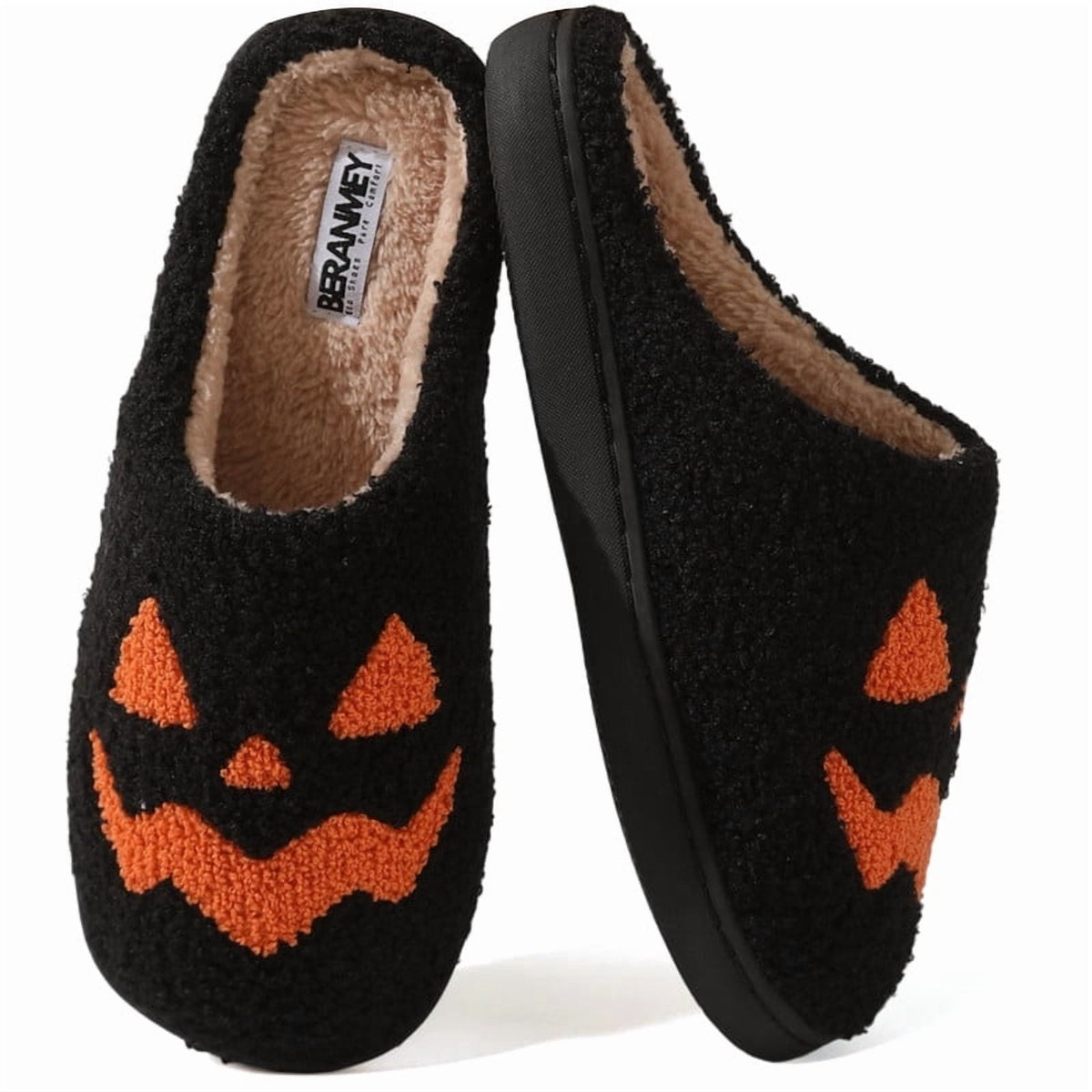 BERANMEY Halloween Slippers for Women Perfect Soft Plush Comfy Warm Slip-On Cute Womens Slippers Indoor Fluffy House Slippers for Women and Men Non-slip Fuzzy Flat Slides
