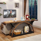 2-Tier Slim Console Sofa Table, Engineered Wood and Metal - 11.81 in D x 70.87 in W x 33.46 in H
