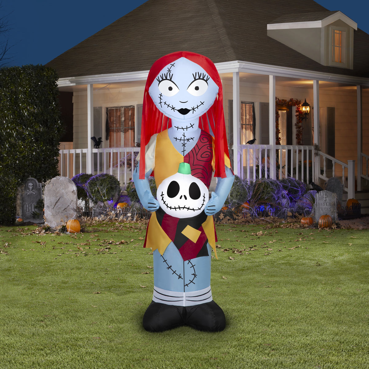 Airblown Halloween Light Sally in Orange Dress with Skull Disney Yard Inflatable 5 ft
