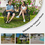 2-Person Outdoor Bench Glider Chair With Center Table, Mesh Fabric, 57 x 28 x 38 in