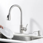 IVIGA Single-Handle Pull-Out Sprayer Kitchen Faucet With Deckplate And Soap Dispenser, Brushed Nickel - VSK03-S