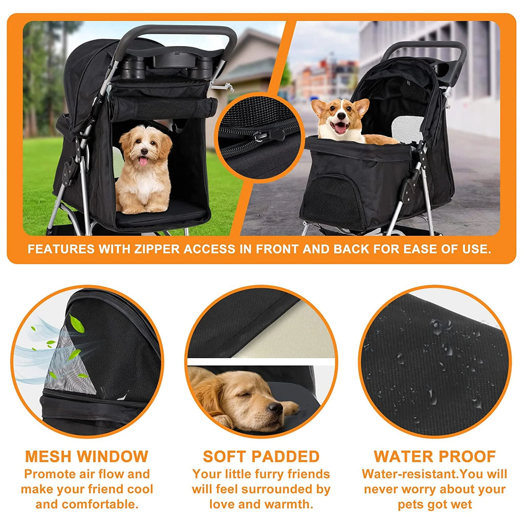 Pet Stroller With 4 Wheels For Small And Medium Dogs And Cats - Foldable, Oxford Cloth, 30 lbs Capacity