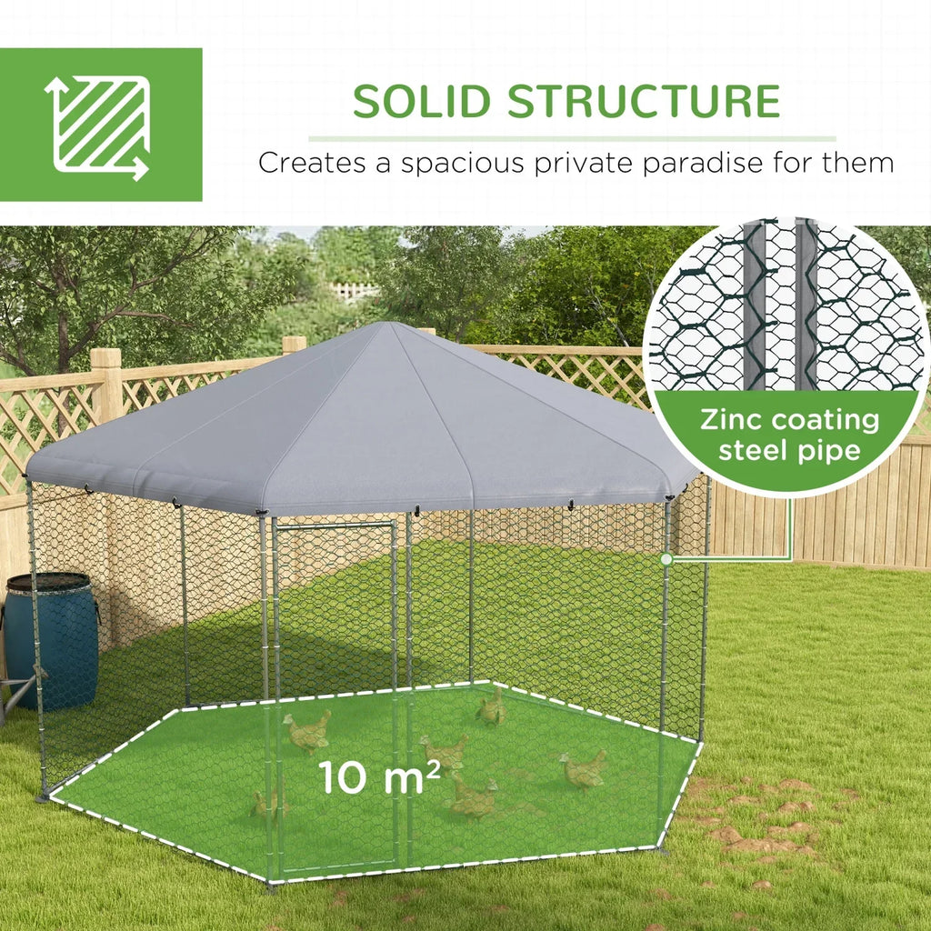 PawHut Large Metal Coop Run With Waterproof Anti-UV Cover, 13 ft x 11.4 ft x 8.6 ft