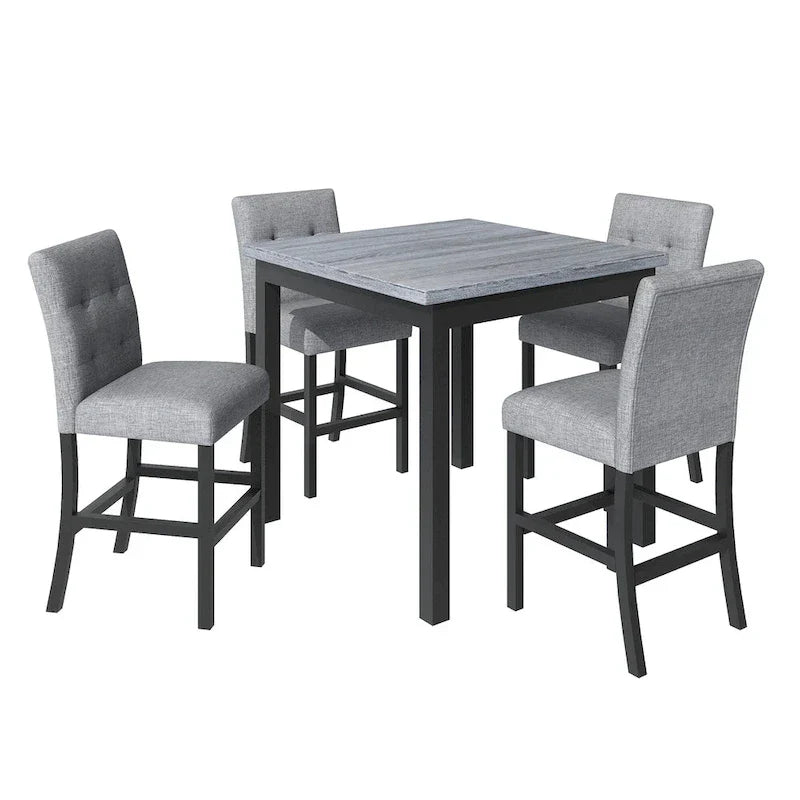 5 Piece Counter Height Wood Dining Set With Rectangle Table And 4 Upholstered High-Back Chairs - 35.4x35.4x36in