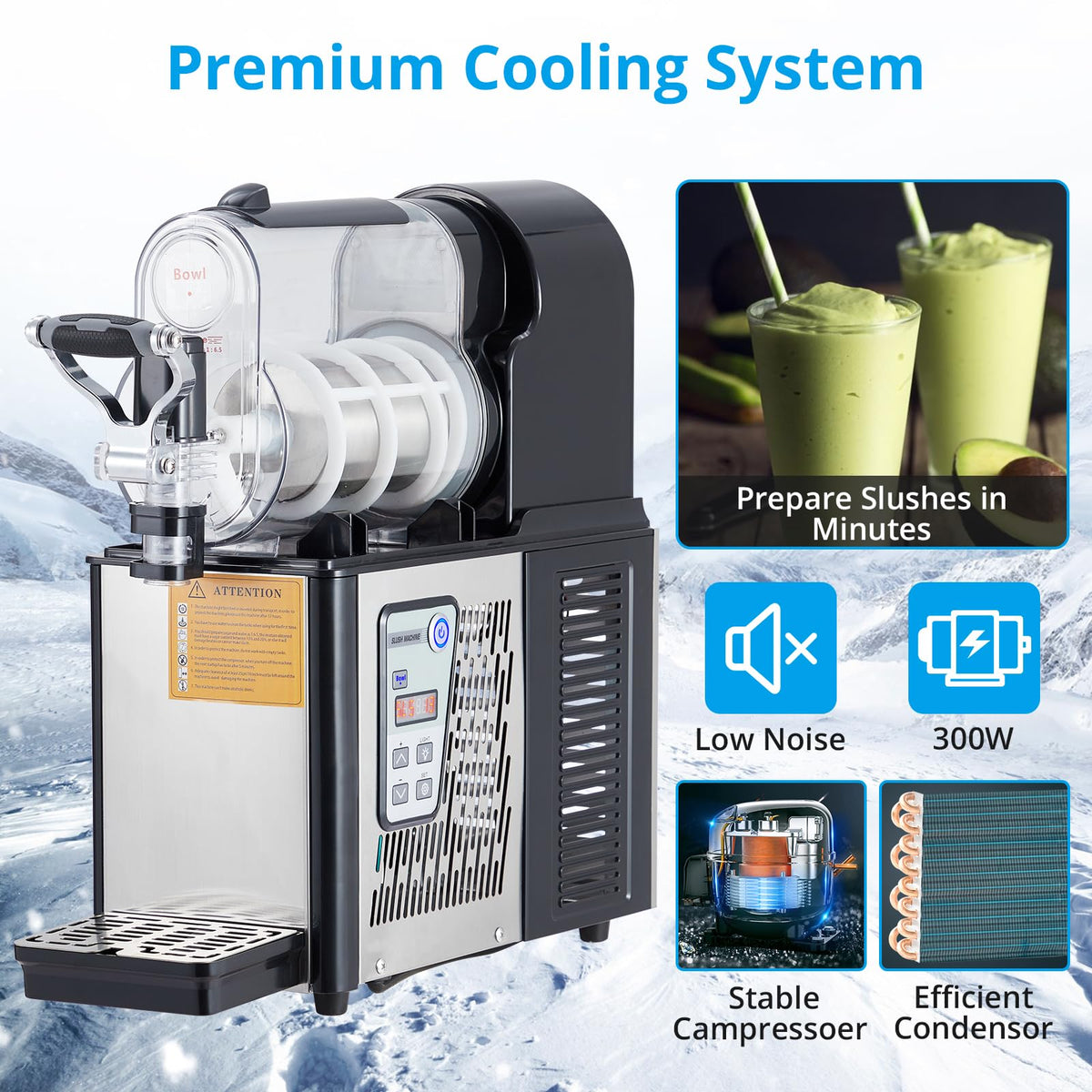 Commercial Slushie Machine 3L Stainless Steel Self-Cleaning Slushy Maker