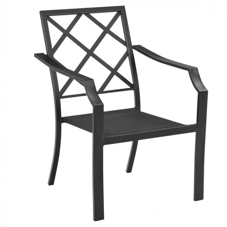 4-Piece Outdoor Dining Chair Set With Removable Cushions, Black Frame And Beige Cushions - 27 x 24 x 35 in