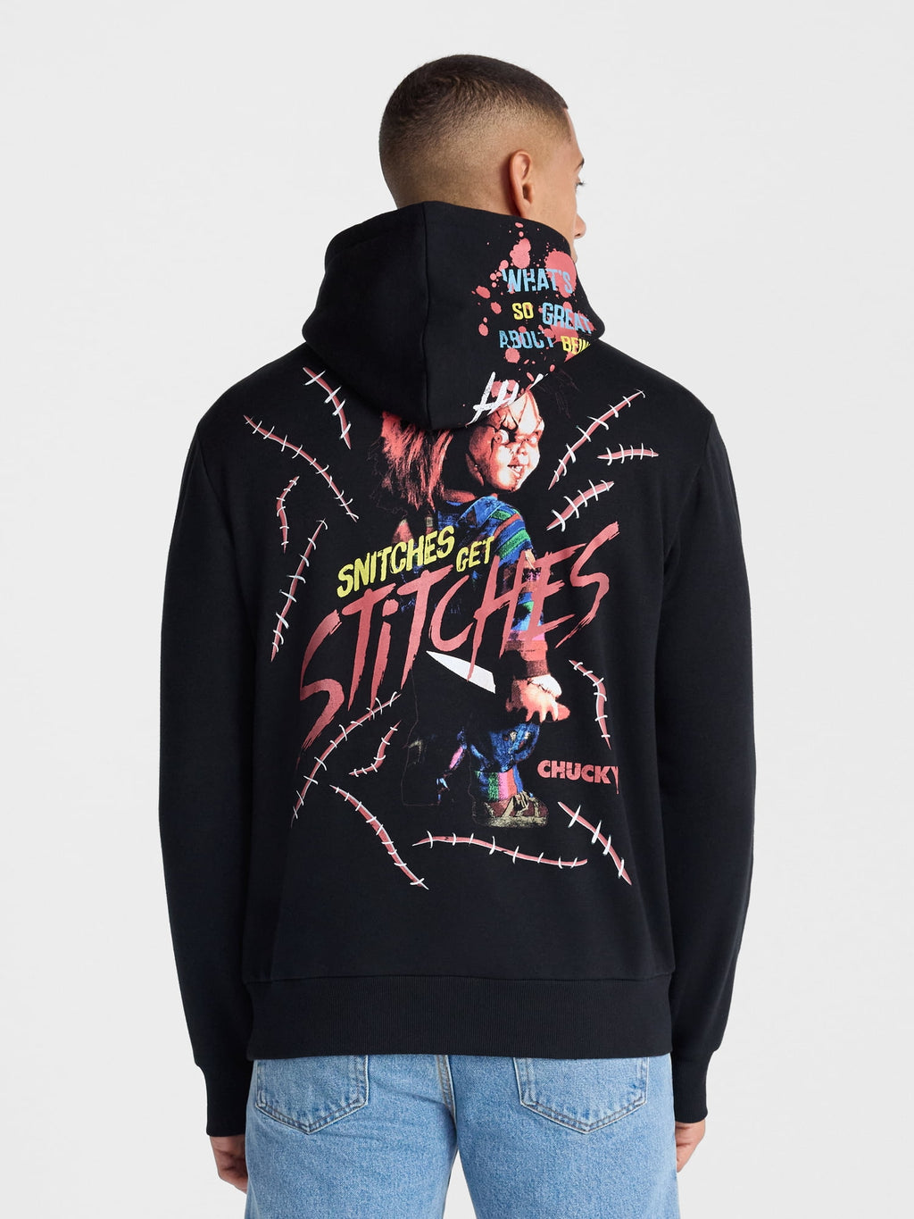 Chucky Men's and Big Men’s Snitches Get Stitches Graphic Hoodie Sweatshirt, Sizes XS-5XL