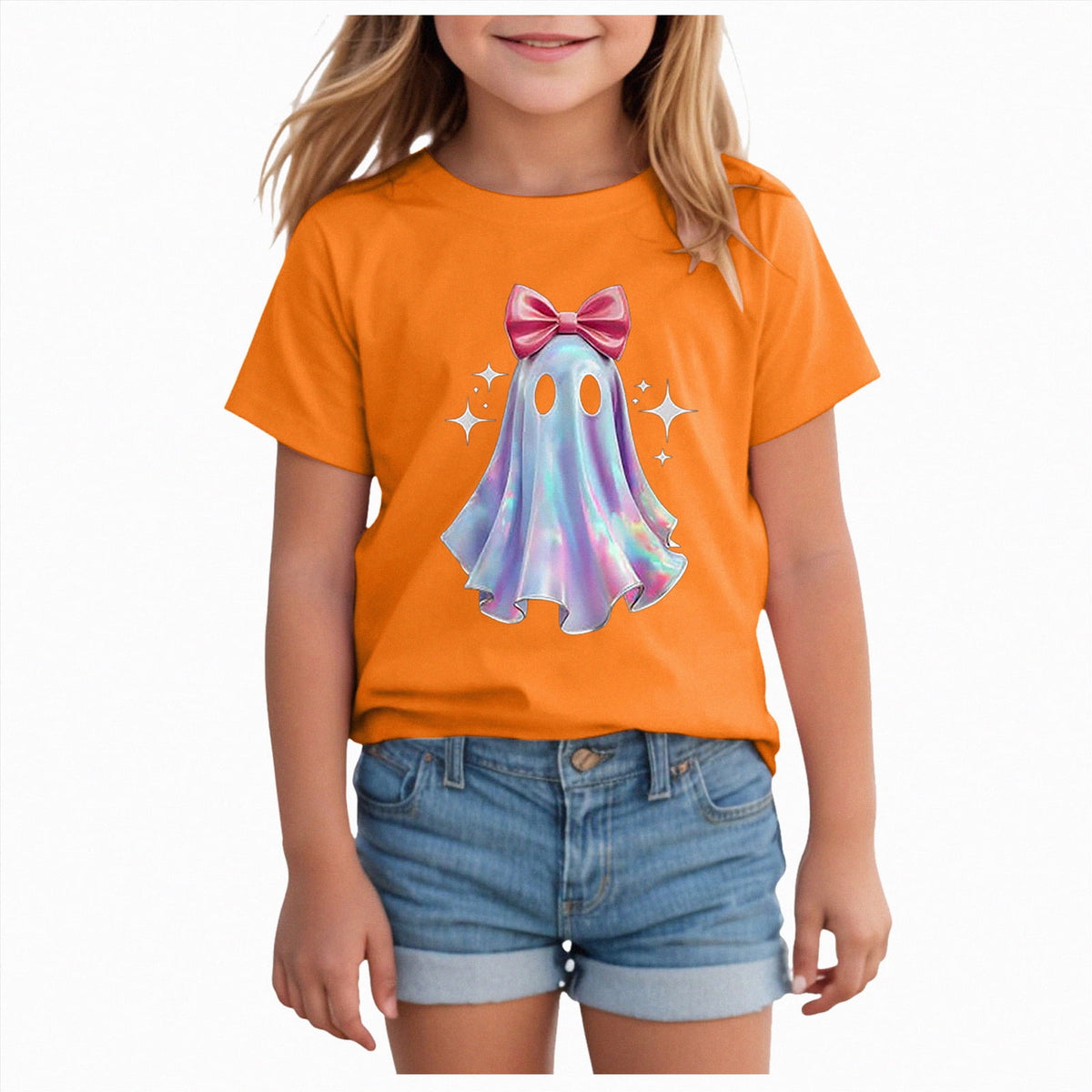 CAUYDY Halloween Ghouls Ghost Retro Girl Kids T-Shirt Graphic Tshirt Little Kids Fall Short Sleeve Tee Tops(Orange, 8-9 Y)