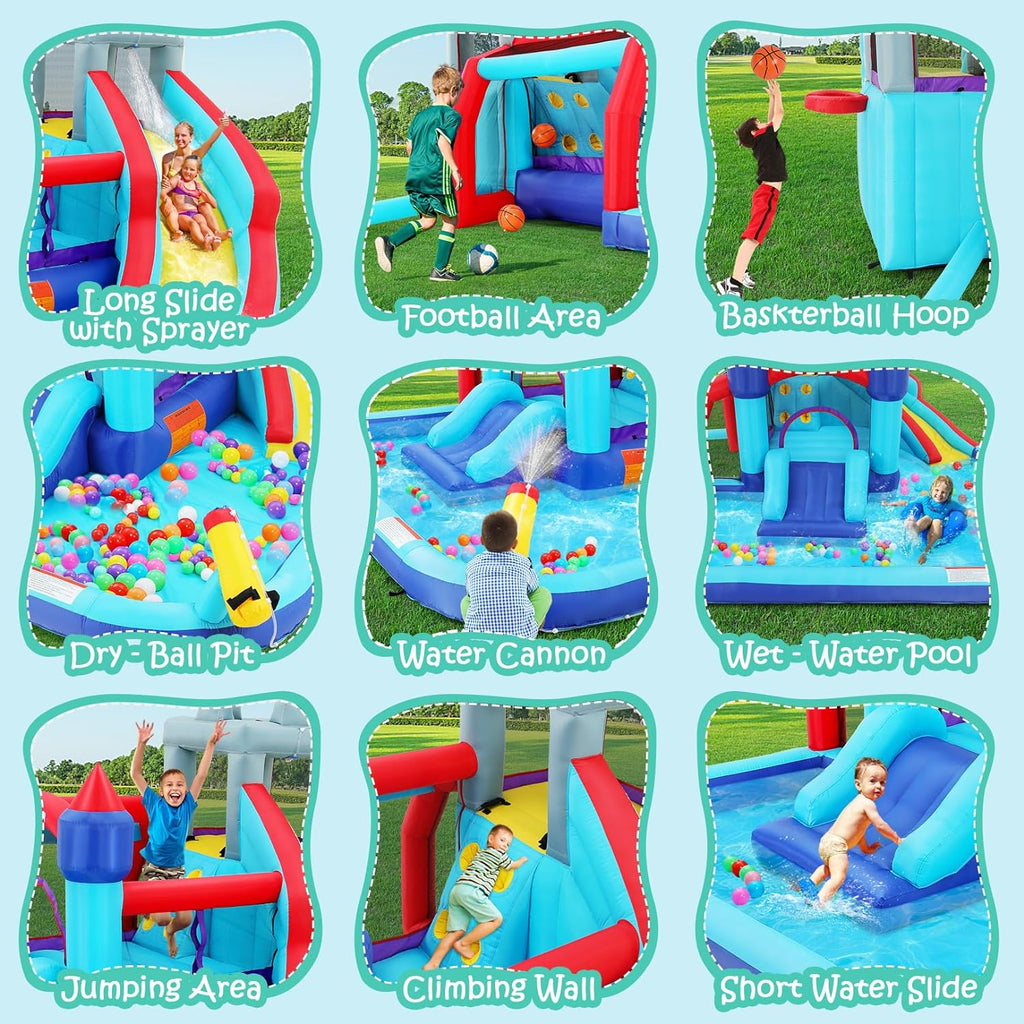 ROOJER Inflatable Water Slide Bounce House 8-in-1 With 450W Blower - Crocodile Water Park
