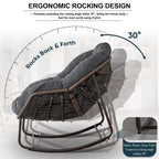 Outdoor Papasan Rocking Chair With Thick Cushion, Grey - 43.70in D x 37.20in W x 31.50in H