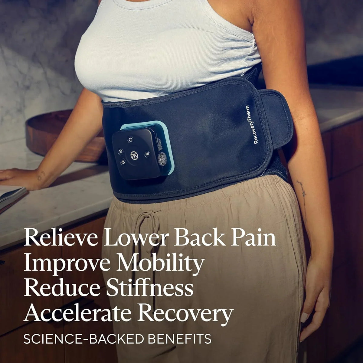Therabody RecoveryTherm Back Hot Vibration Wrap, Black, One Size - RecoveryTherm Hot Vibration Back and Core