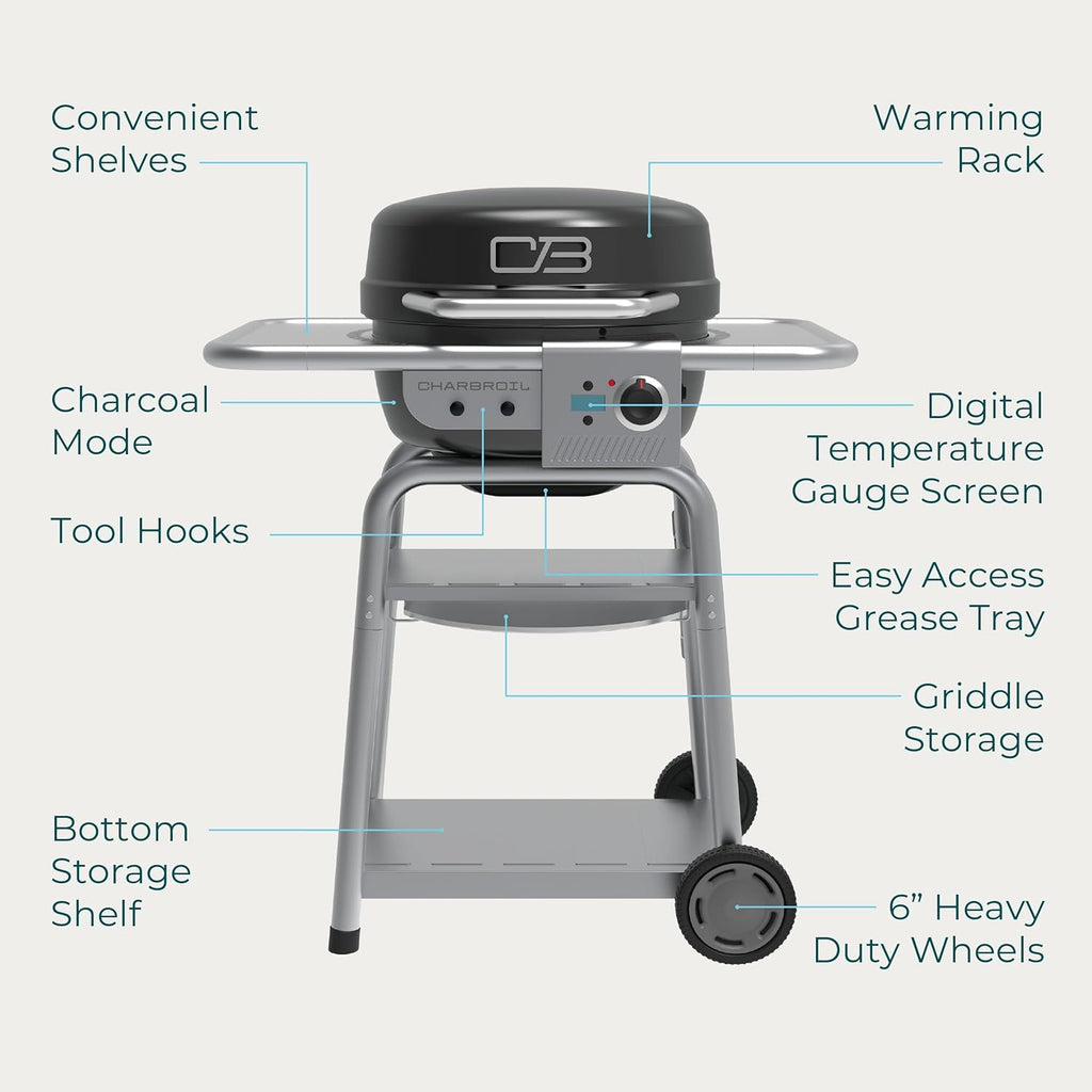 Charbroil 3-in-1 Dual Fuel Electric Grill, Griddle And Charcoal Grill - 25302145