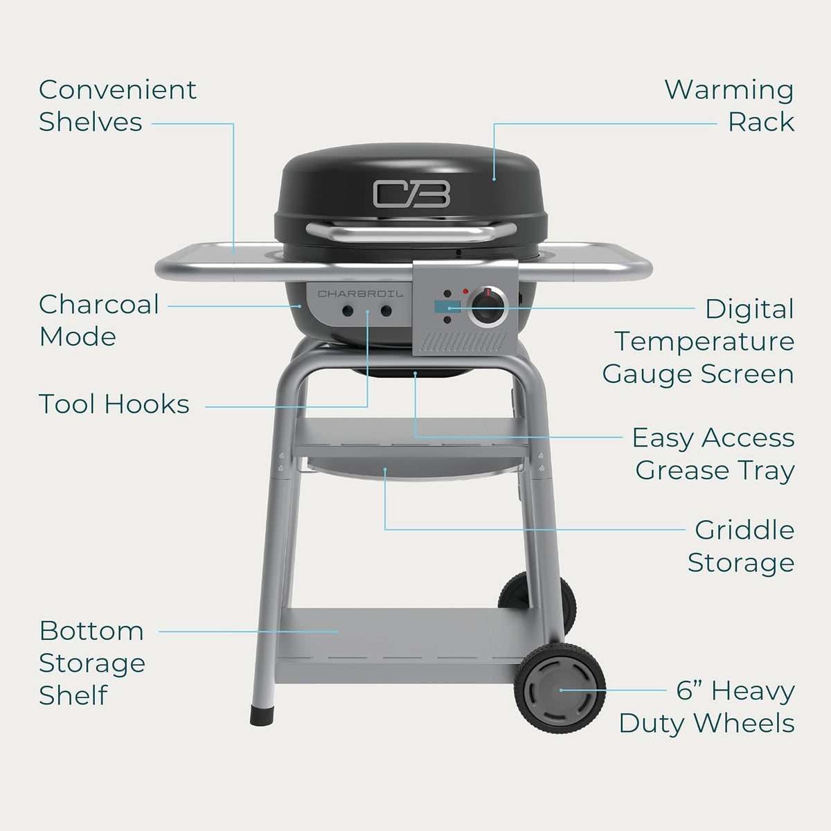 Charbroil 3-in-1 Dual Fuel Electric Grill, Griddle And Charcoal Grill - 25302145