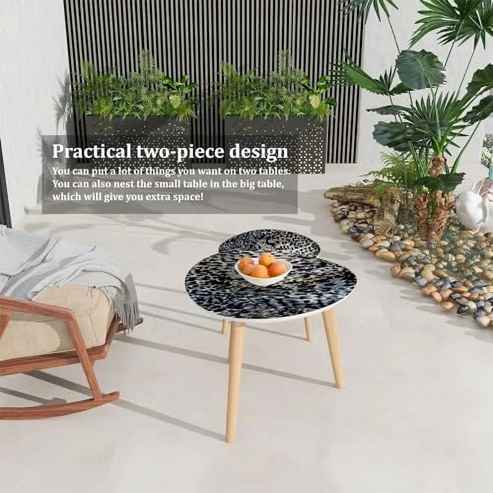 HYHBIBOOM Small Nesting Coffee Table - Colorful Embroidery Border With Bright Flowers And Leaves