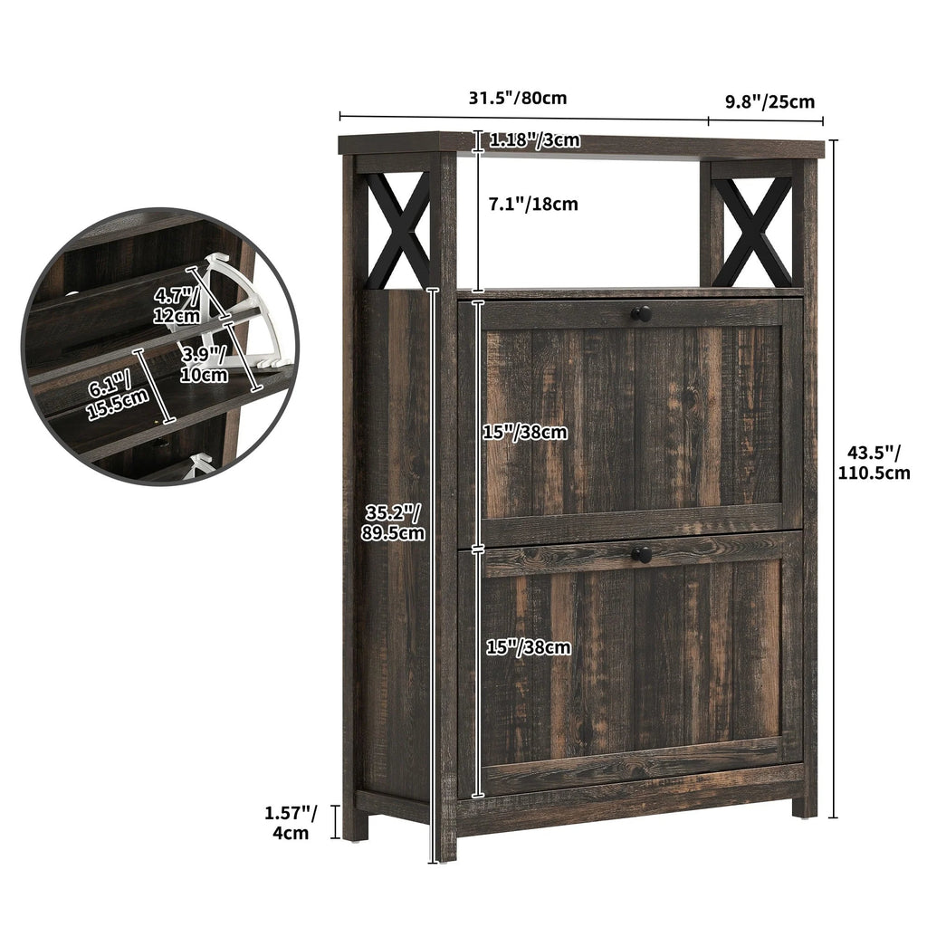 Shoe Storage Cabinet Organizer With 2 Compartments, 9.8 x 31.5 x 43.5 Inches